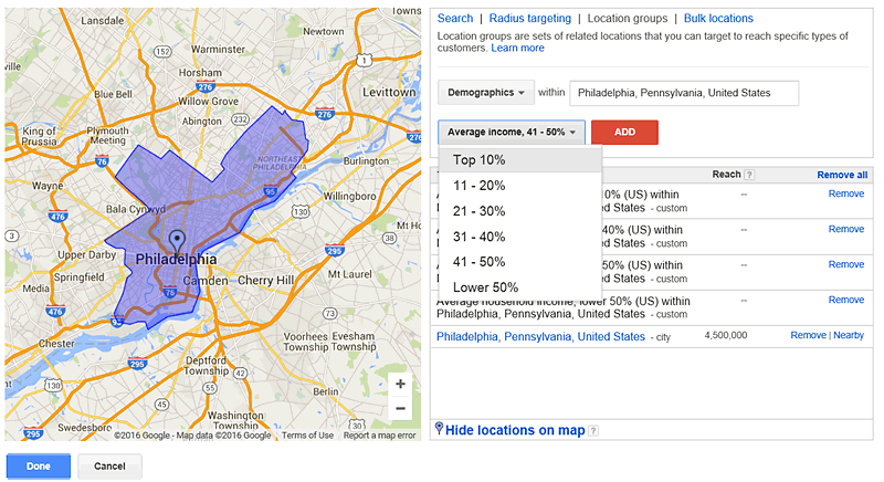 phillydentistry.com ppc location group type by demographics