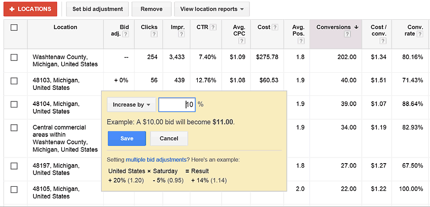 Setting a Bid Adjustment