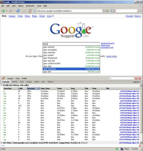 firebug's javascript profiler in action