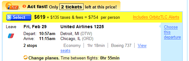 orbitz.com using scarcity to sell airline tickets