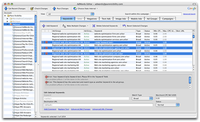 adwords select and delete keywords