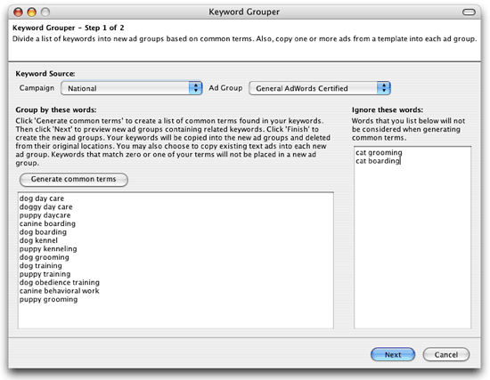 adwords keywords grouper