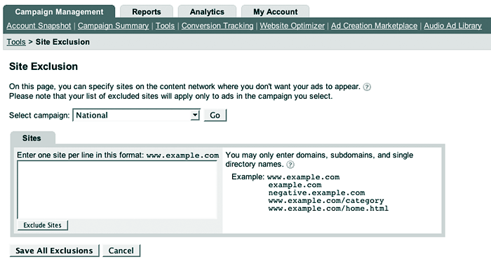 adwords site exclusion tool