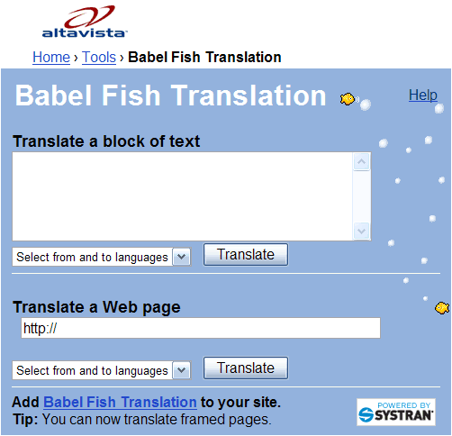 babelfish language translator tool