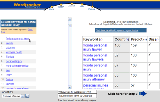 building keyword list in wordtracker