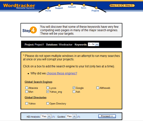 choosing search engines for competitive analysis in wordtracker