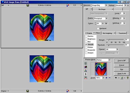 Web Image Guru in action - smoothing a GIF in Windows
