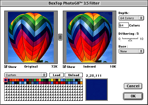 quantization to 64 colors plus dithering