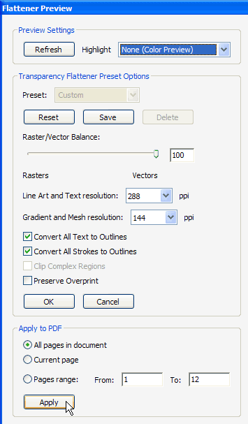 flattener preview dialog