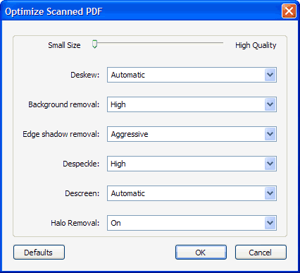 scanned page settings dialog acrobat 8