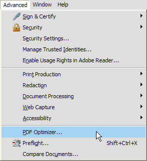 advanced menu in acrobat 8