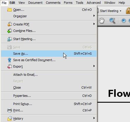 save as menu in acrobat 8